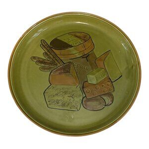 Vintage Los Angeles Potteries Cheese Platter Plate 14.5" Green USA #505